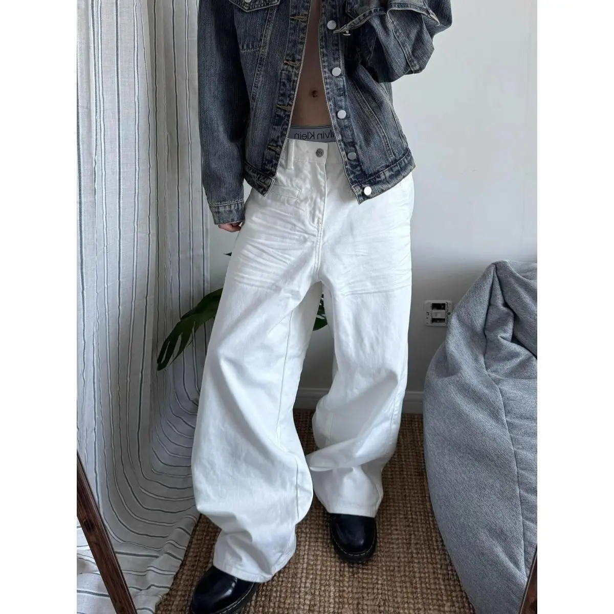 Jean Vintage blanc pour femme, taille haute, Baggy, décontracté, Y2K, années 2021, pantalon Cargo droit, Streetwear, jambes larges, Denim, automne 2000