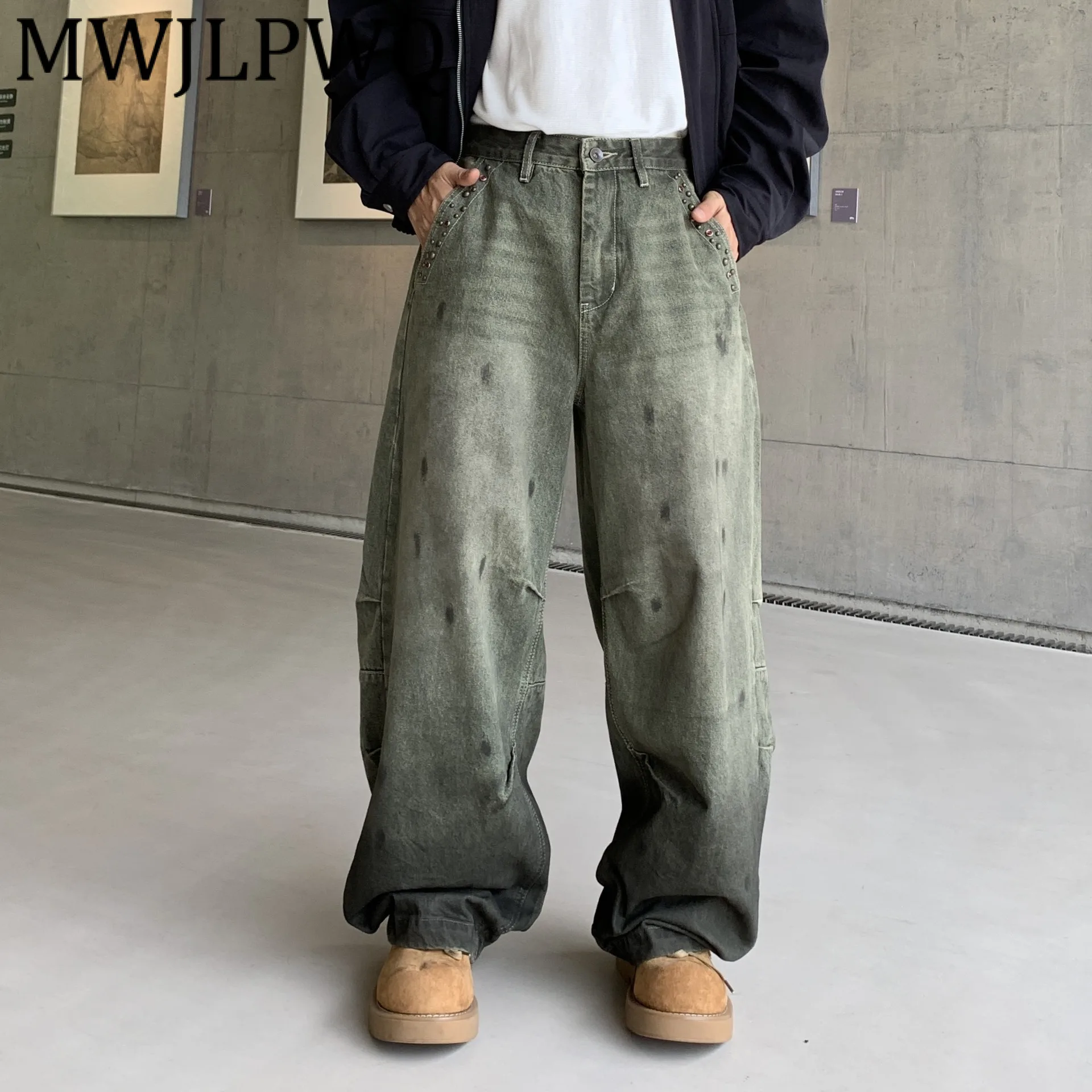 

MWJLPWQ Американские грязные окрашенные потертые мужские брюки-мачете, модные новые свободные повседневные широкие джинсы унисекс в стиле High Street 12158