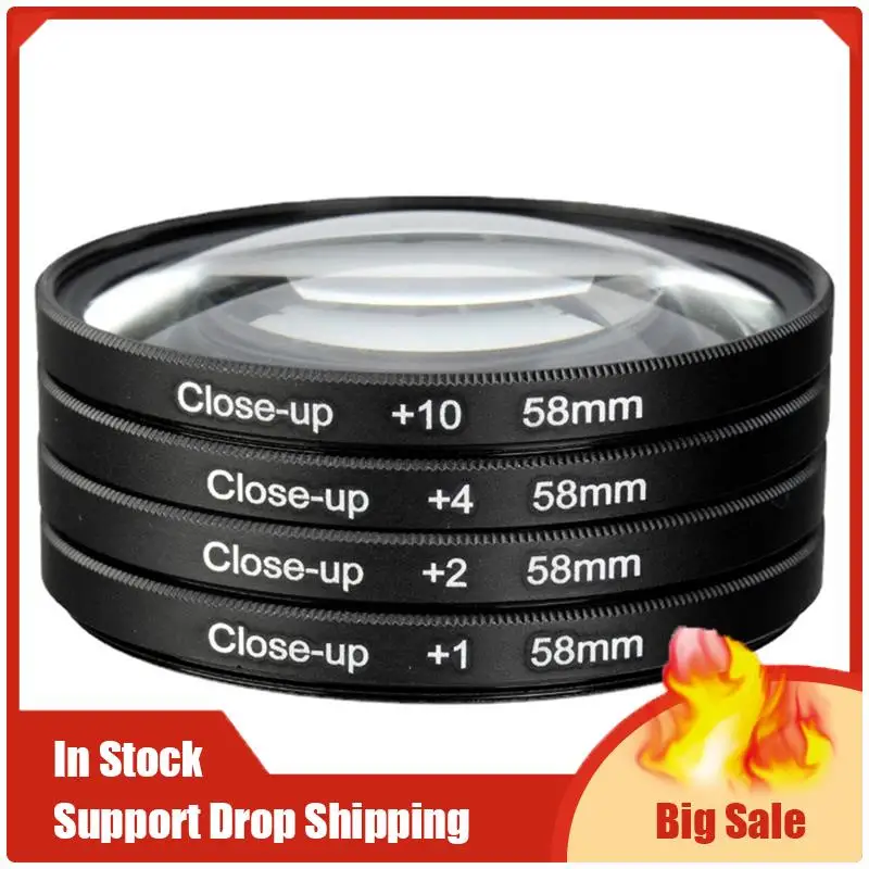 أفضل العروض كاميرا عالمية ماكرو + 1 + 2 + 4 + 10 مرشح عدسة قريبة 4 في 1 عدسة قريبة 58 مم مناسبة للكاميرات المختلفة المتينة Ea