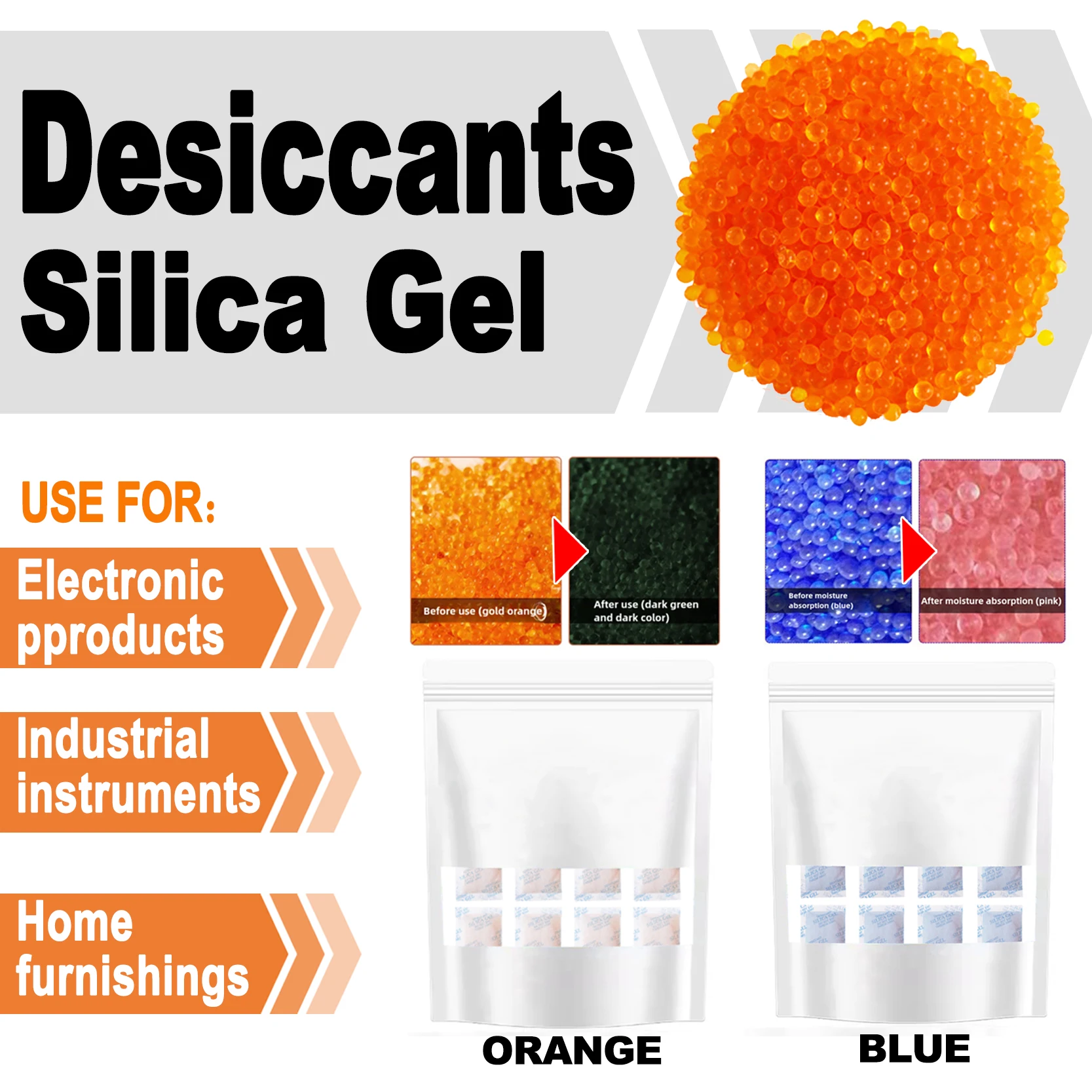 10g 5/10/20/50pcs Package Orange Blue Waterproof Reusable Silica Gel Beads Bottles Moisture Absorber Desiccant Dehumidifie