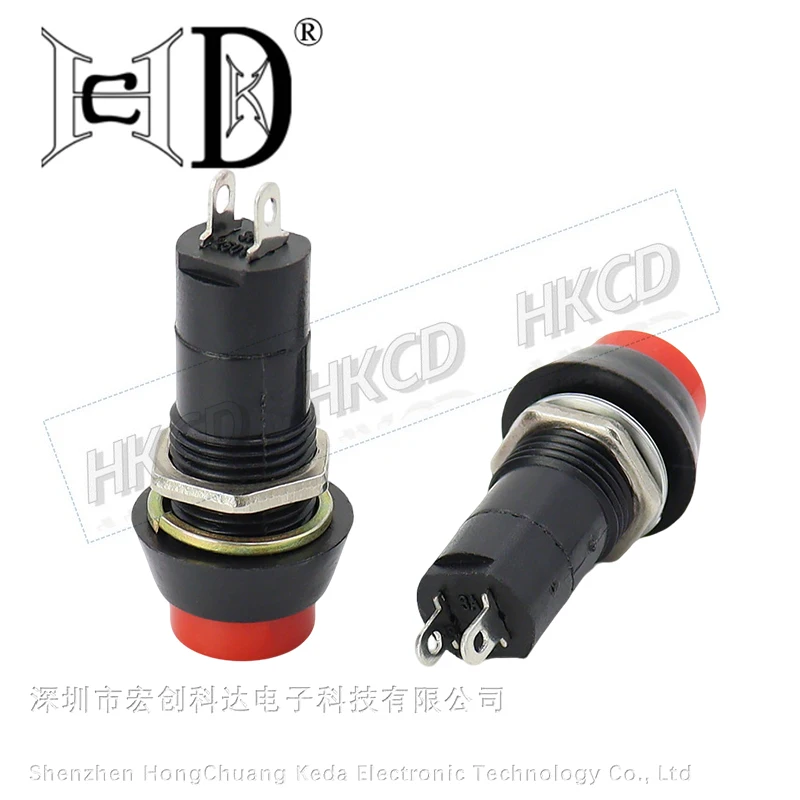 5pcs HKCD PBS-11 Momentary Push Button Switch, 3A 250V AC SPST NO 12mm Panel Mount Tactile Switch with Red Cap