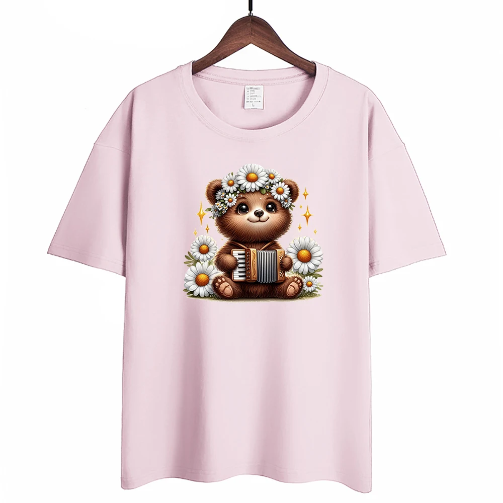 15cm Kids Flower Brown Bear Iron On Heat Transfer Stickers For Clothes DTF Pinted Vinyl Thermal Appliques Washable T-Shirt Decal