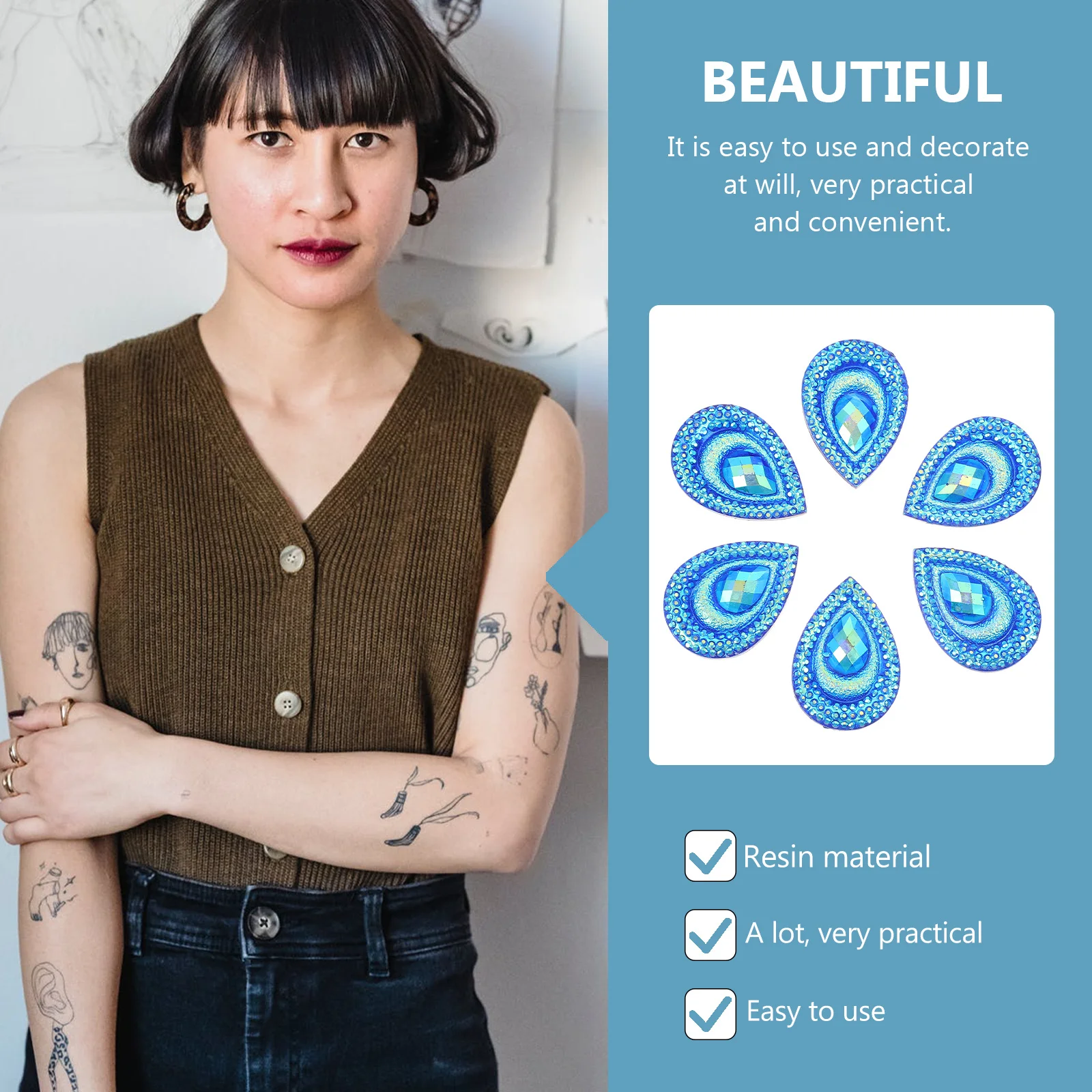 

1 set Water Droplets Resin Patches Diy Craft Supplies For Hair Accessories Shoes Bags Phone Cases Peacock Rhinestones Decor