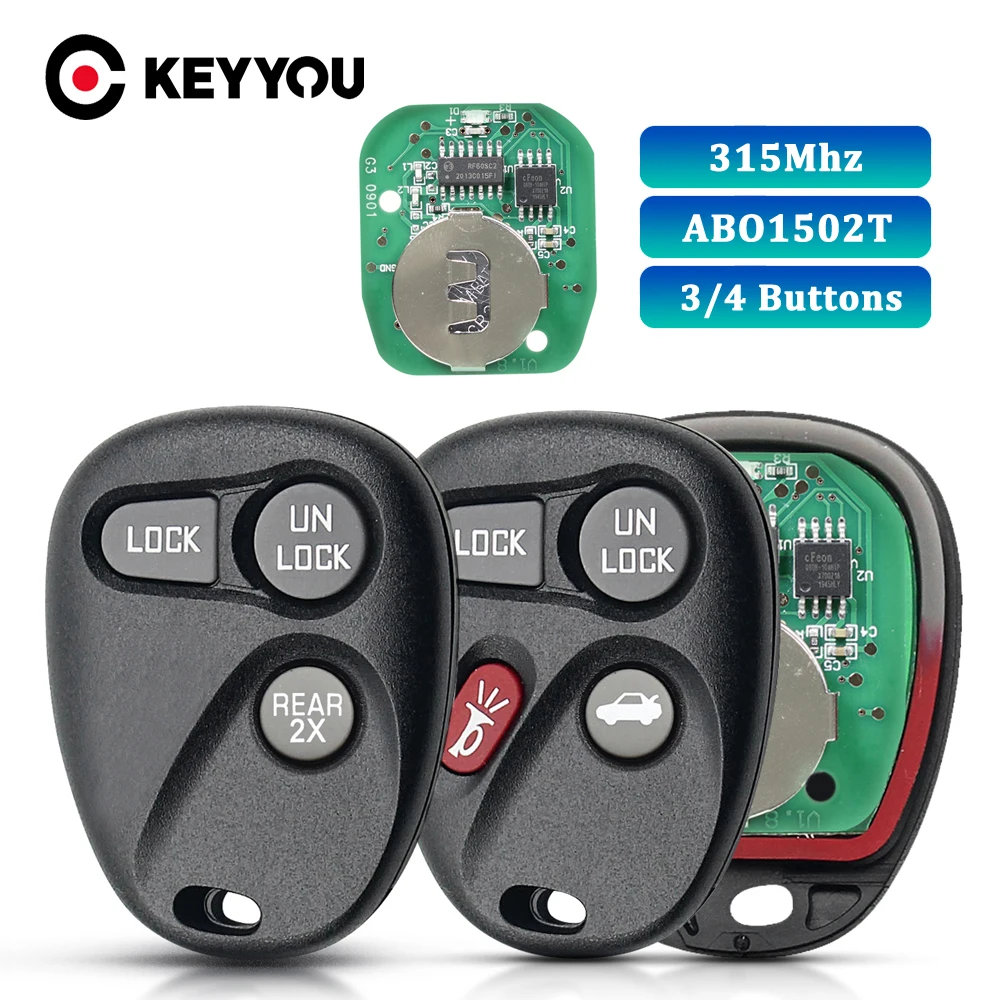 

KEYYOU 315MHZ 3/4 Buttons Keyless Car Entry Remote Key Fob ABO1502T for Chevrolet Impala Monte Carlo 2001 2002 2003 2004 2005