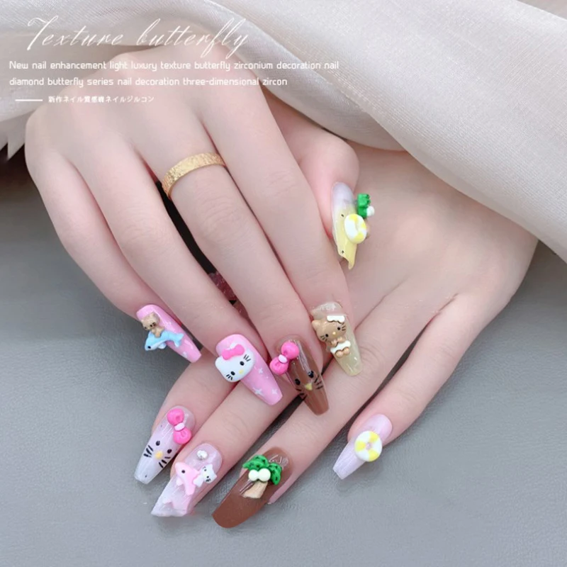 5 pezzi Sanrio Cartoon Nail Charms decorazione per unghie materiali fai da te Kawaii Hello Kitty artigianato fai da te accessori regalo