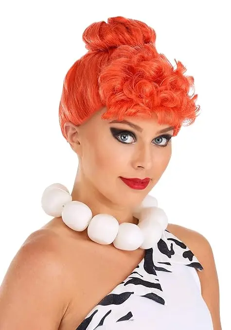 WHIMSICAL W Deluxe Wilma Flintstone Synthetic Wig for Women Cavewoman Orange Wig for Adults Girl's Bedrock Cosplay Outfit