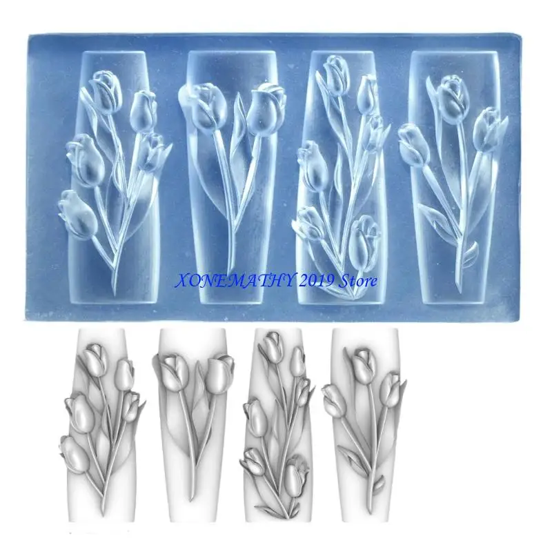 

F42F нежная цветочная силиконовая форма для дизайна ногтей, стильная резьба по цветку, аксессуары для дизайна ногтей, форма