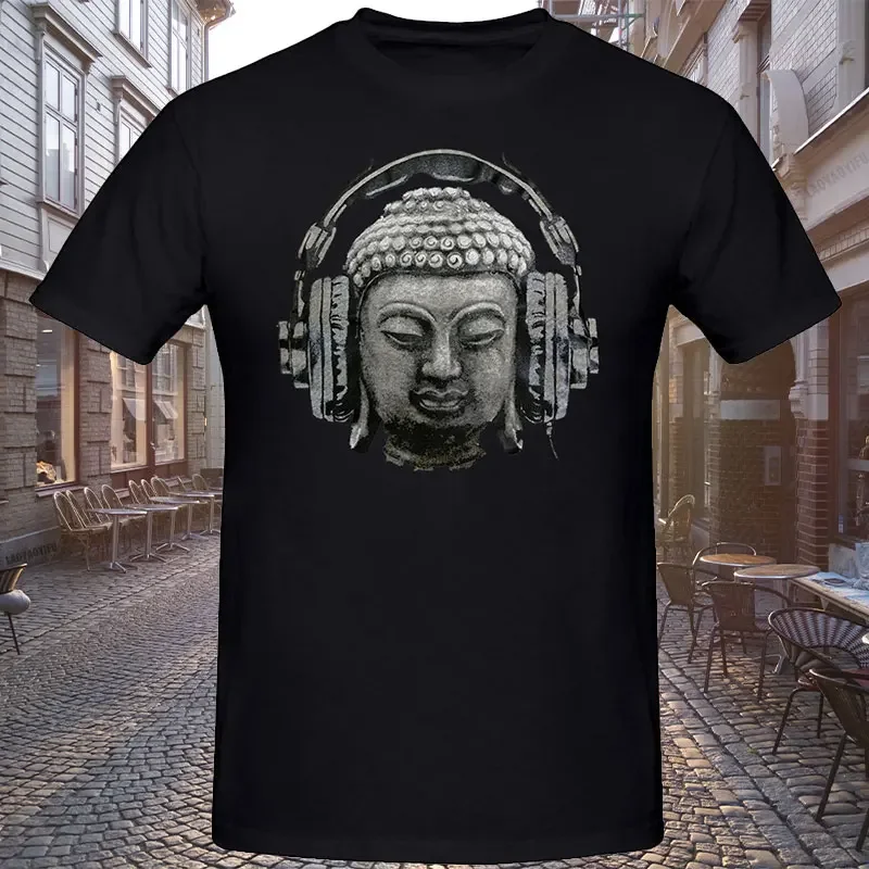 Buddha Buddhist Headphones Buddhism Art Men Cotton Tshirt Tee Top Printed Summer Casual Philosophy T-Shirt Woman Print Tshirt