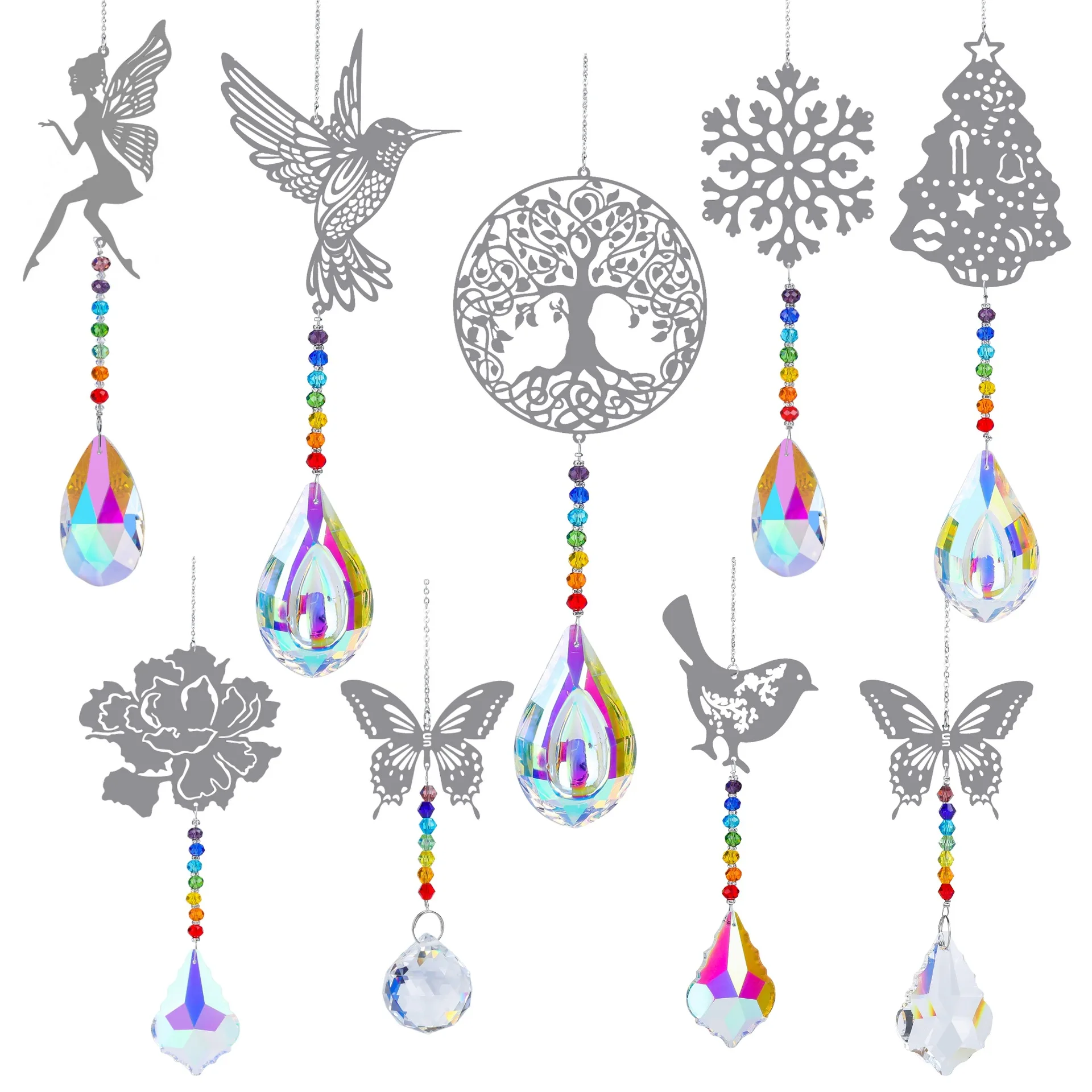 Tree of Life Suncatcher Crystal Rainbow Catcher Garden Decoration Rainbow Maker Silver Prism Window Pendant 2023 Xmas Gift New