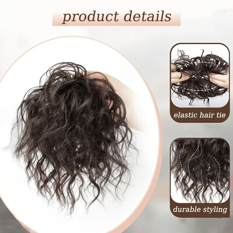 Coleta Postiza Rizada Despeinada de Fibra Sintética con Scrunchie, Postizo Voluminoso para Recogido, Fácil de Usar, Aspecto Natural para Mujer, Estilizado Diario 6