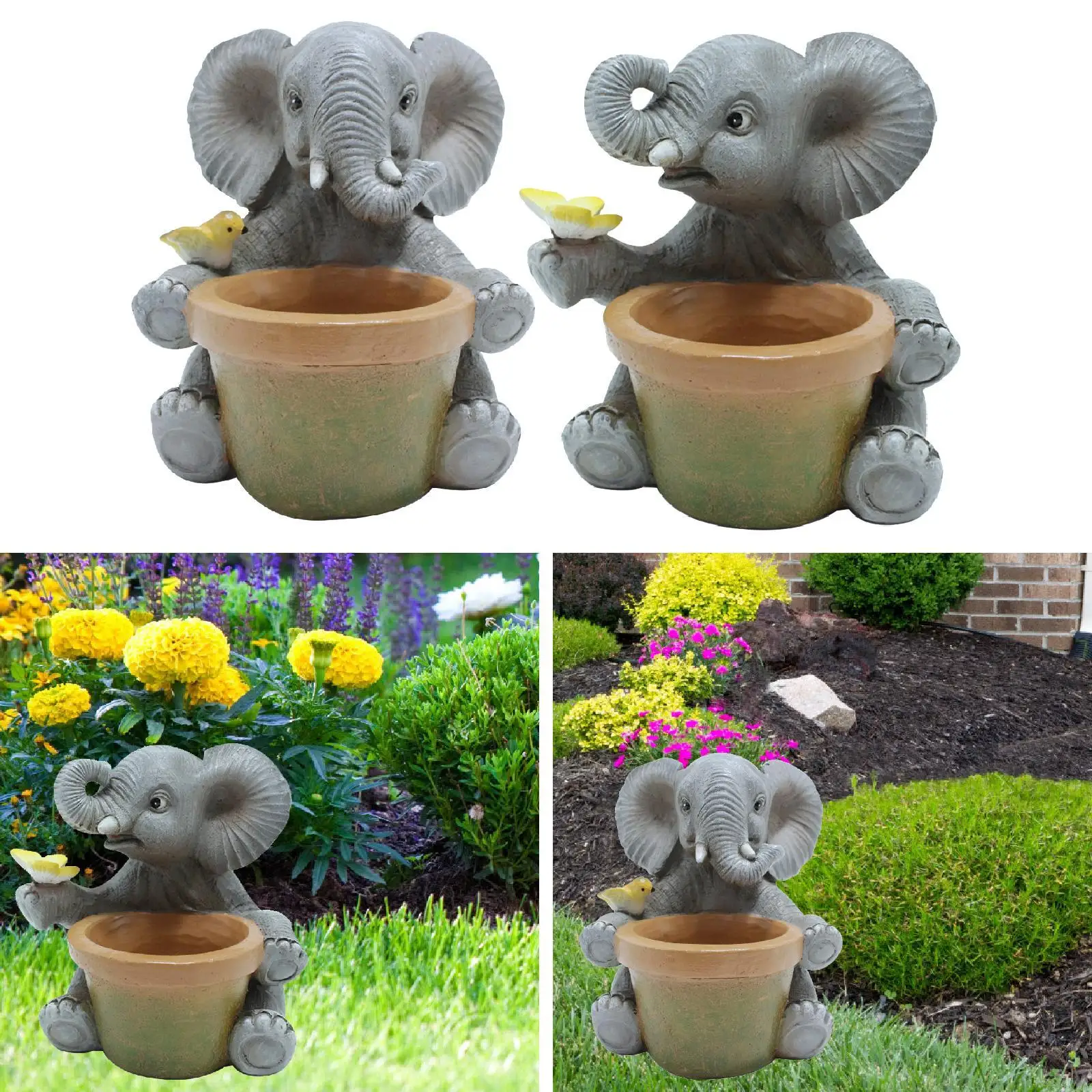 

Garden Elephant Statue Planter Cute for Shelf Indoor and Outdoor Farmhouse