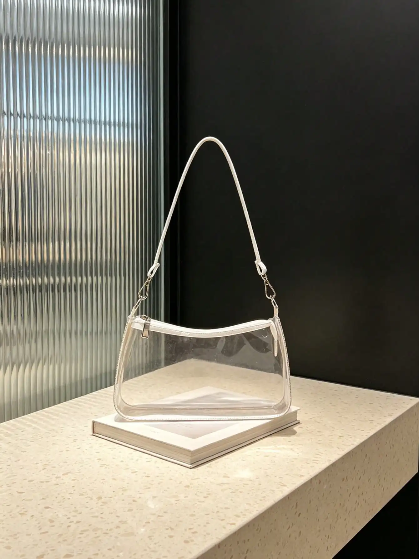 Premium Stitched Clear PVC Underarm Bag, Detachable Strap & Inner Zipper Pocket, Waterproof Stadium-Approved Shoulder Purse