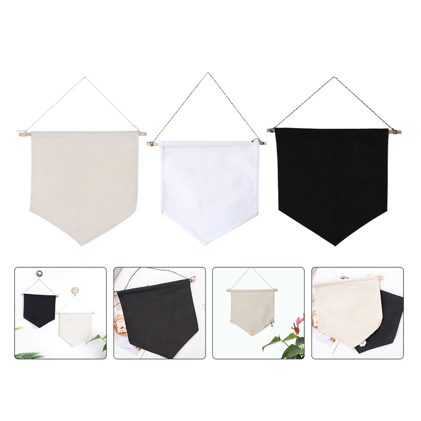 3Pcs DIY Pennant Decor Pure Color Badge Display Banner High Class Material Hanging Rope Included for Scene Decoration and Badge