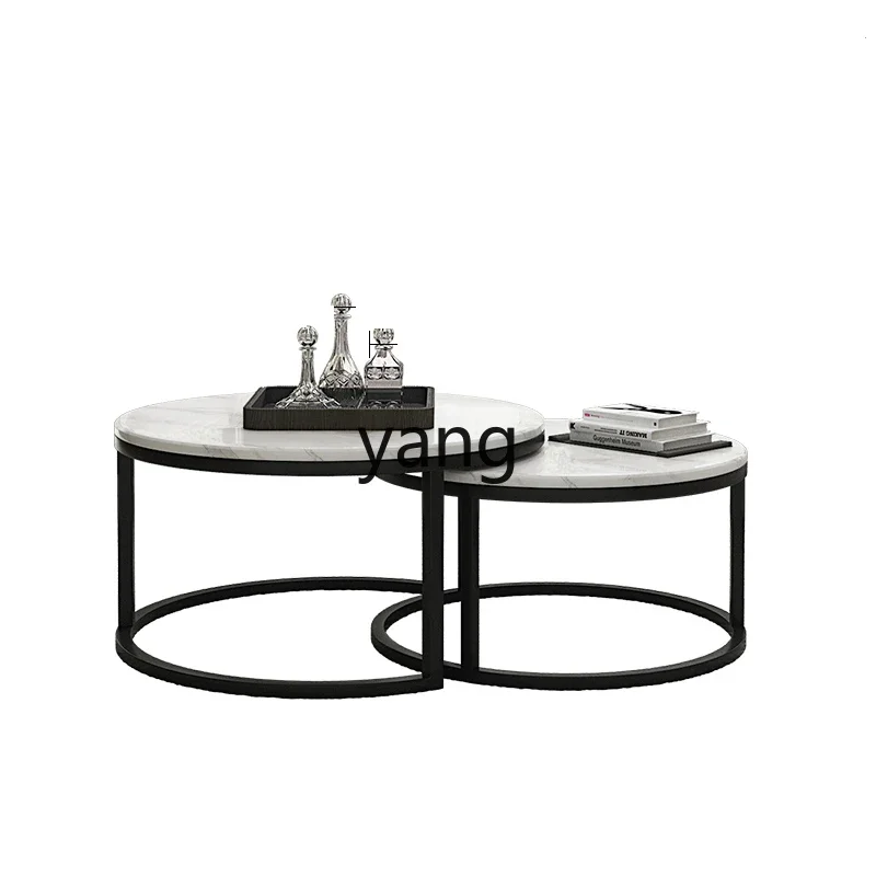 

YJQ marble round coffee table combination living room modern simple household small apartment metal coffee table