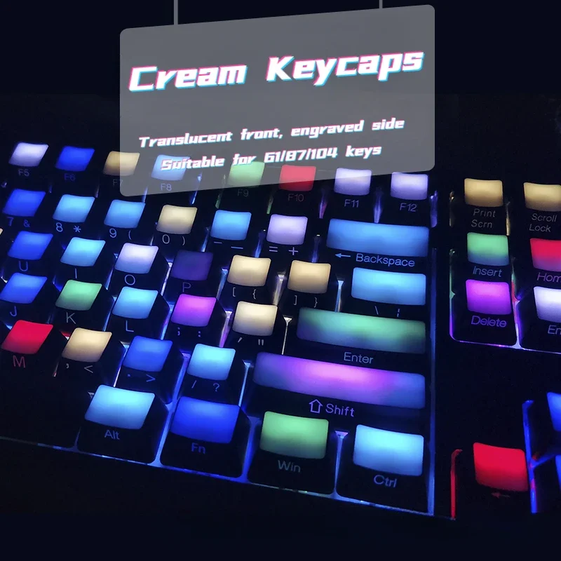 

Cream Keycap Set ABS Custom Side-engraved Frosted Translucent Keyboard Caps Cherry Profile Keycap for RGB Mechanical Keyboards