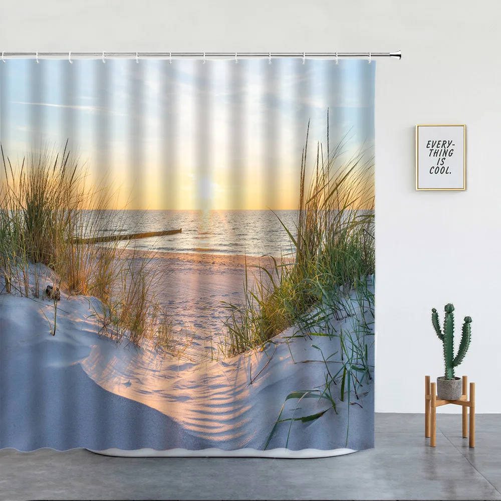 Island Palm Trees Ocean Beach Shower Curtain Vacation Hawaii Scenery Summer polyester Fabric Bathroom Decor Curtains Sets Hooks