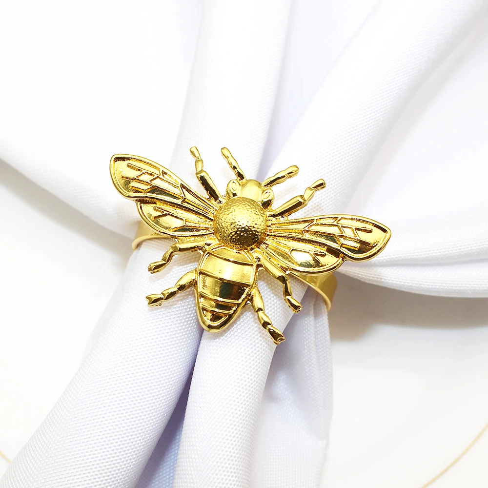 6Pcs Gold Napkin Rings Cute Bee Napkin Ring Holders for Christmas Thanksgiving Family Gatherings Wedding Decorations 2024 ERE92