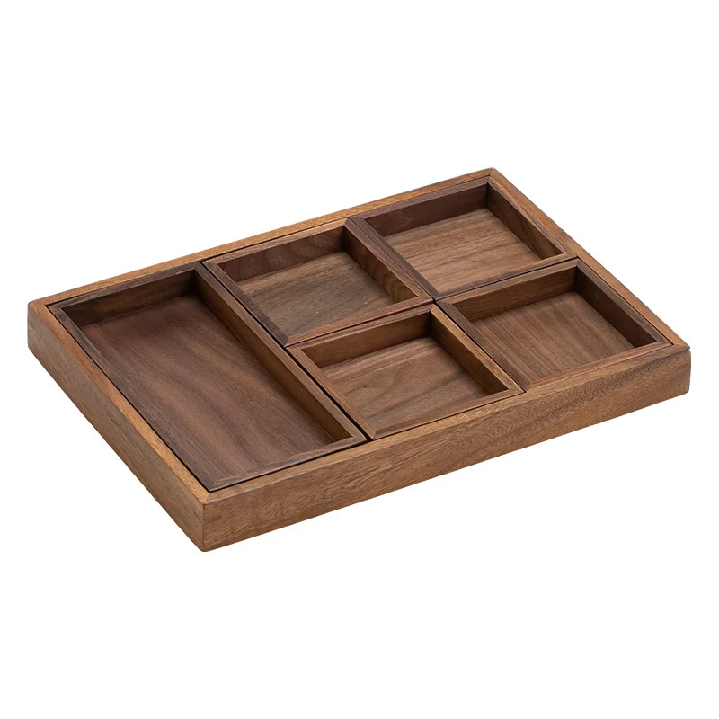 Walnut fruit plate Chinese New Year candy biscuit box solid wood living room high-end snack coffee table snack fruit plate dried