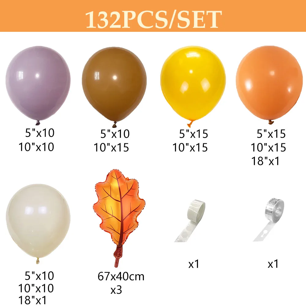 132Pcs Orange Yellow Brown 5/10/18inch Balloons Arch Garland Kit For Autumn Thanks Giving Day Birthday Party Decor Baby Shower