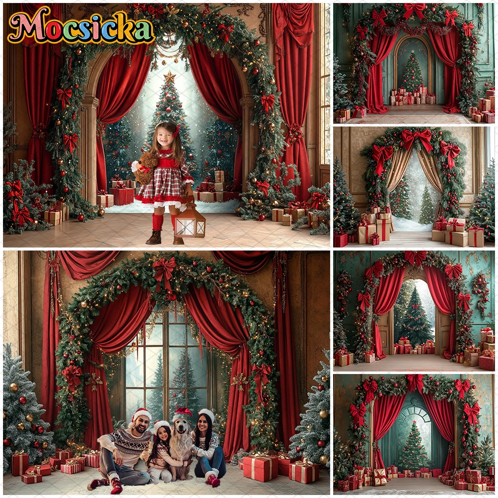 

Mocsicka Christmas Tree Backdrop Home Oil Painting Palace Wall Curtain Decorations Family Holiday Party Photo Backgrounds Banner