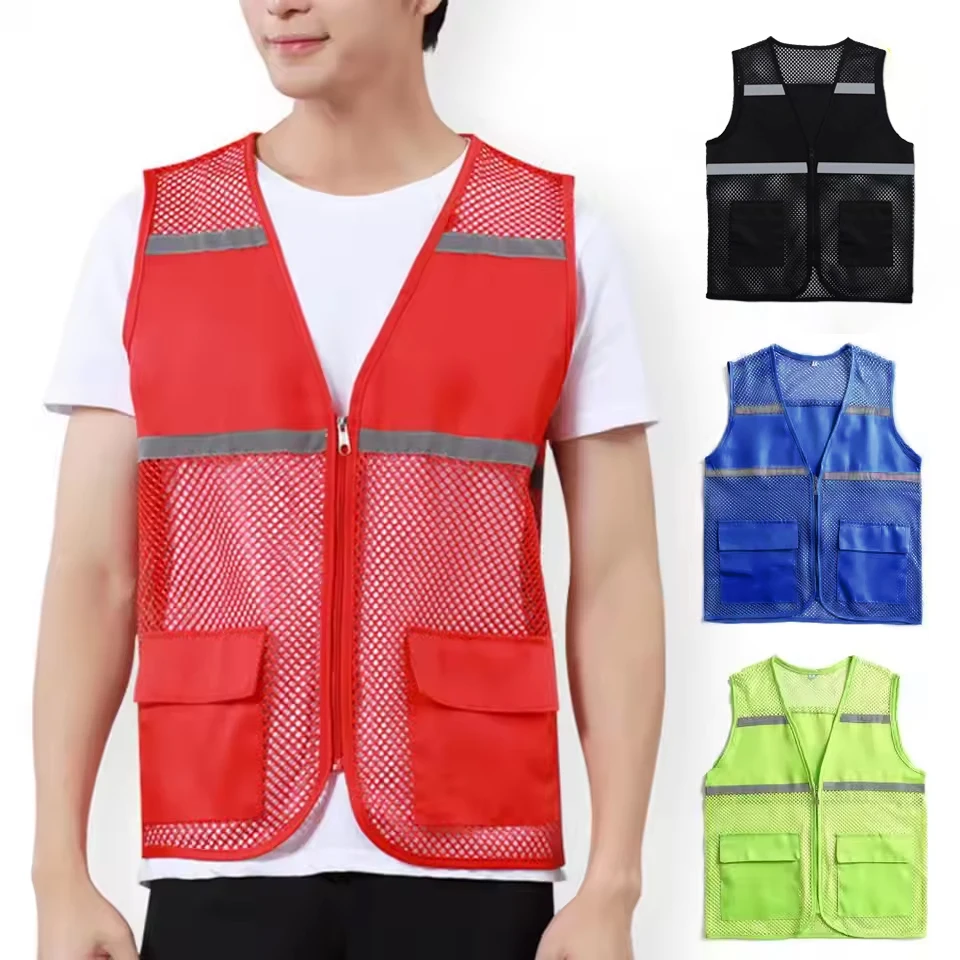 Breathable Mesh Vest for Men Reflective Safety Vest with Pockets and Zipper Work Vest Custom Logo Construction Volunteer Vest