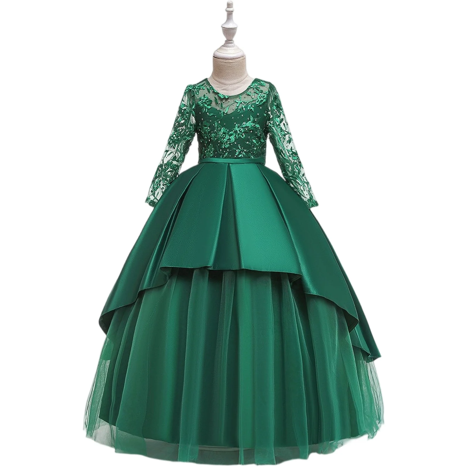 

Flower Girl Dresses For Weddings Evening Dresses Long Luxury Celebrity Lace Long Sleeve Party Dress For Kids Girl 5-14 Years