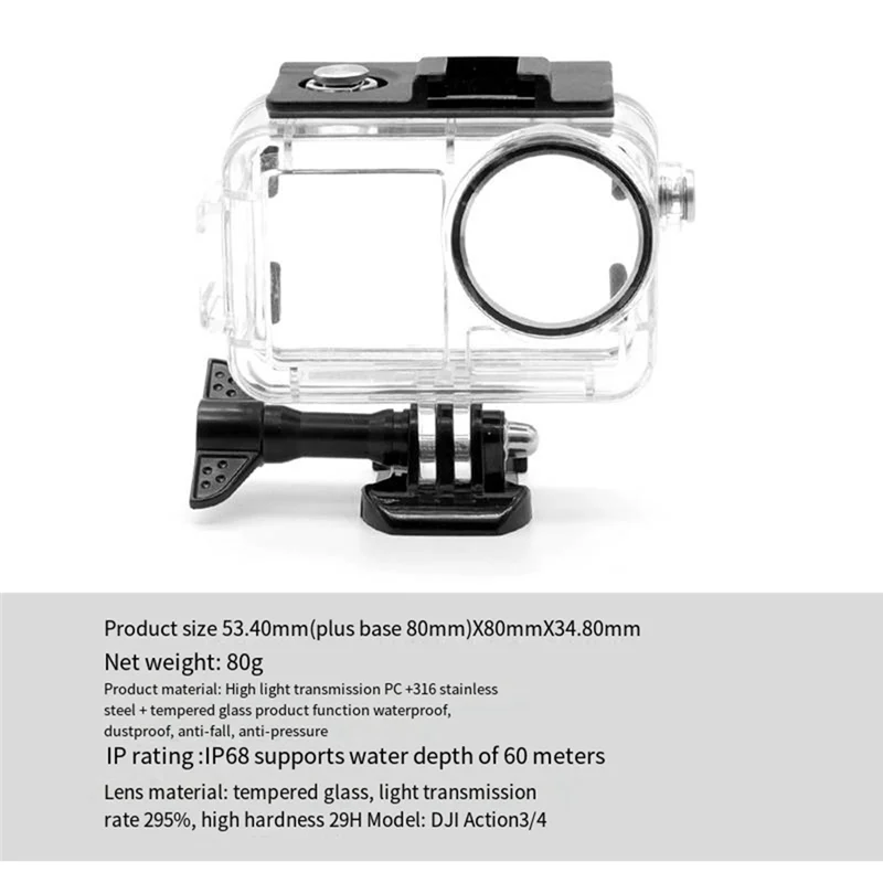 A93P 1 PCS Waterproof Case Diving 40M Depth Cold Shoe Opening Design Black For DJI Action 3 Action 4 Action Camera