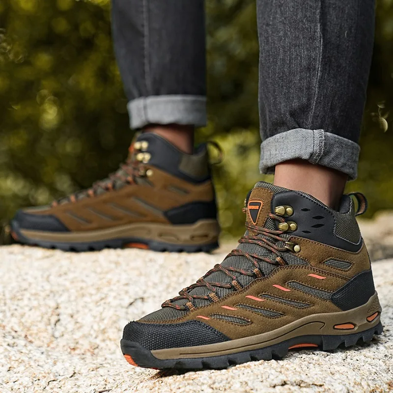 

Plus Size Men's Sneakers High Top Hiking Boots Men Outdoor Sports Casual Trekking Boots Lace Up Non-slip Mountain Tourism Shoes