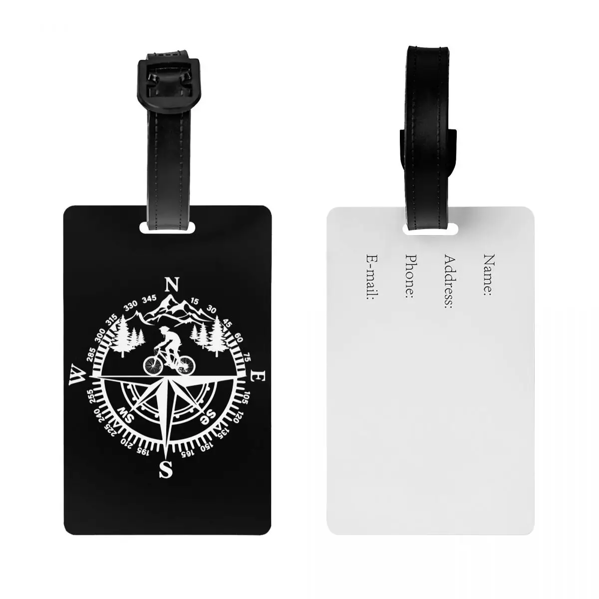 Custom Adventure Mountain Bike Compass Luggage Tag Privacy Protection Baggage Tags Travel Bag Labels Suitcase