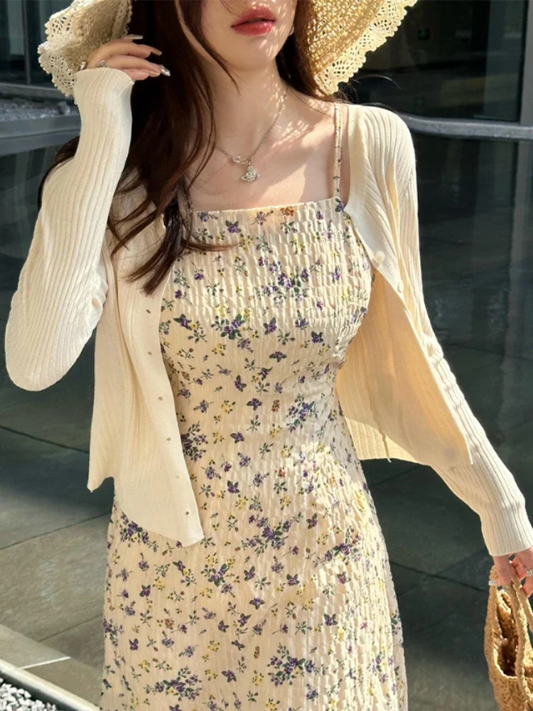 Novedad de verano para mujer, cárdigan coreano elegante de punto de manga larga, suéter informal para mujer, camisetas sin mangas a la moda, nuevas camisetas informales ajustadas para mujer