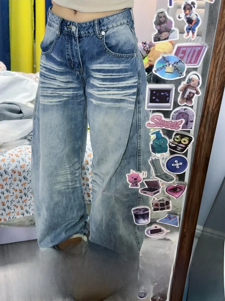 

Джинсы-клеш из денима в пол, с высокой талией, на молнии, повседневные, зауженные, в американском стиле, для женщин с фигурами типа «груша»