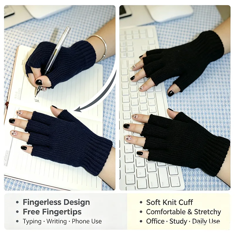 Short Half Finger Fingerless Knitted Gloves Winter Thermal Warm Fingerless Work Gloves Women and Men Knit Wrist Glove HST06