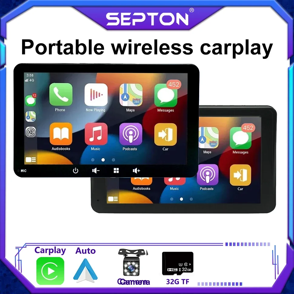 

SEPTON Android Auto Car Stereo Radio Universal Portable HD Touch Screen Wireless Carplay BT 2 Din 7inch Multimedia Video Player