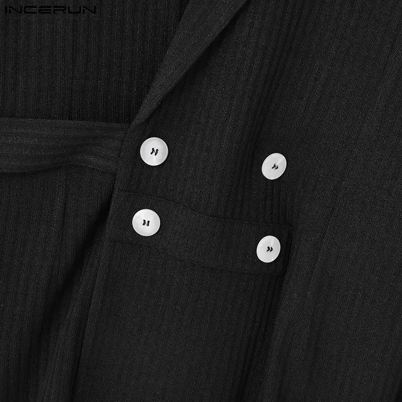 INCERUN Men Blazer Solid Color Lapel Long Sleeve Double Breasted Casual Suits Men Streetwear 2024 Fashion Male Thin Coats S-5XL