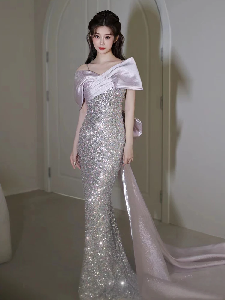 

Вечернее платье Ele 2025: Новинка, роскошное, сверкающее, для ужина, свадьбы, помолвки, с юбкой-русалкой, женское, для торжественных мероприятий, летнее