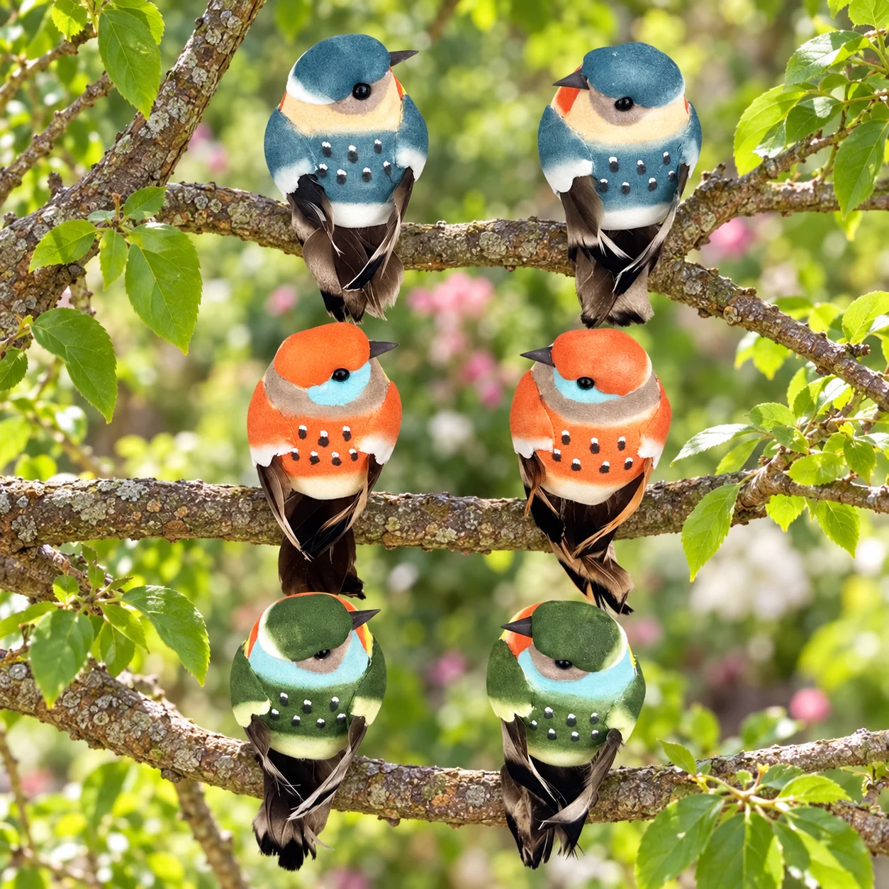 6PCS Artificial Bird Ornaments Decorative Bird Figurines for Home Garden Tree Holiday Display Multicolor