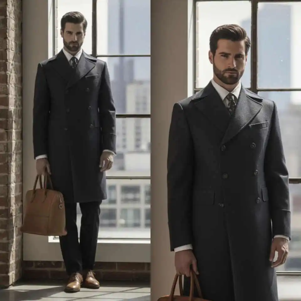 

Vintage Men Coat Wool Blend Double Breasted Trench Overcoat Casual Double Breasted Warm Plus Size Business Blazers Customized