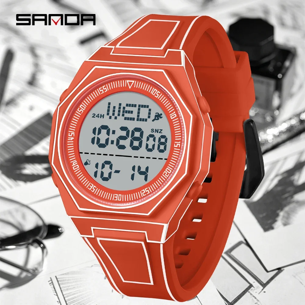 SANDA 9097 Men's Sports Electronic Watch Multi Functional 5ATM Waterproof Color Luminous Alarm Clock Timer Women's Watch