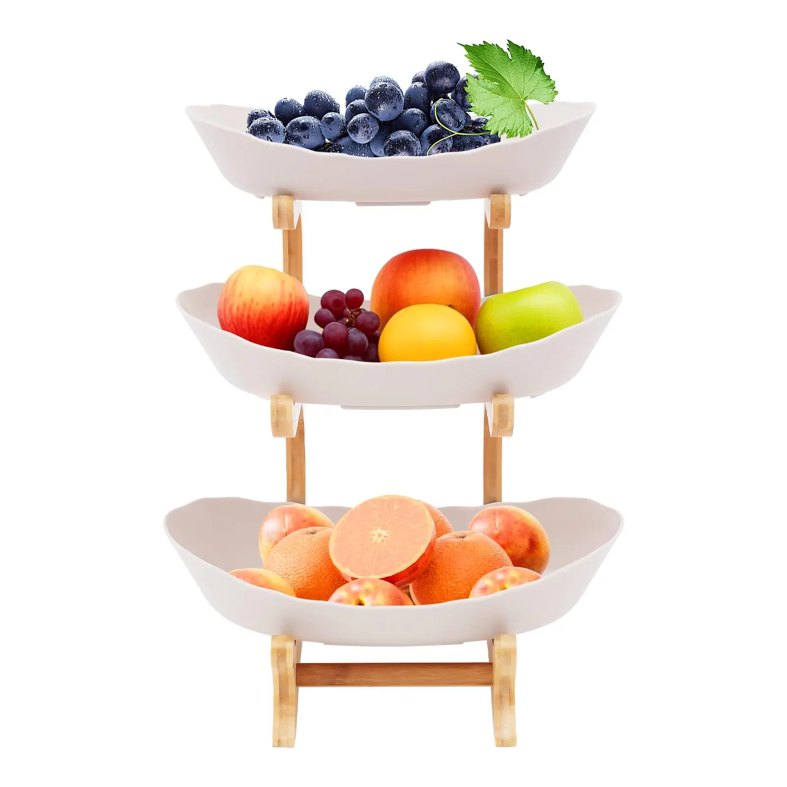 

3-Tier Serving Bowls with Stand, Fruit Bowl with Bamboo Wood Stand, Snack Dessert Cake Tray Plate Rack for Party Wedding, Fruit