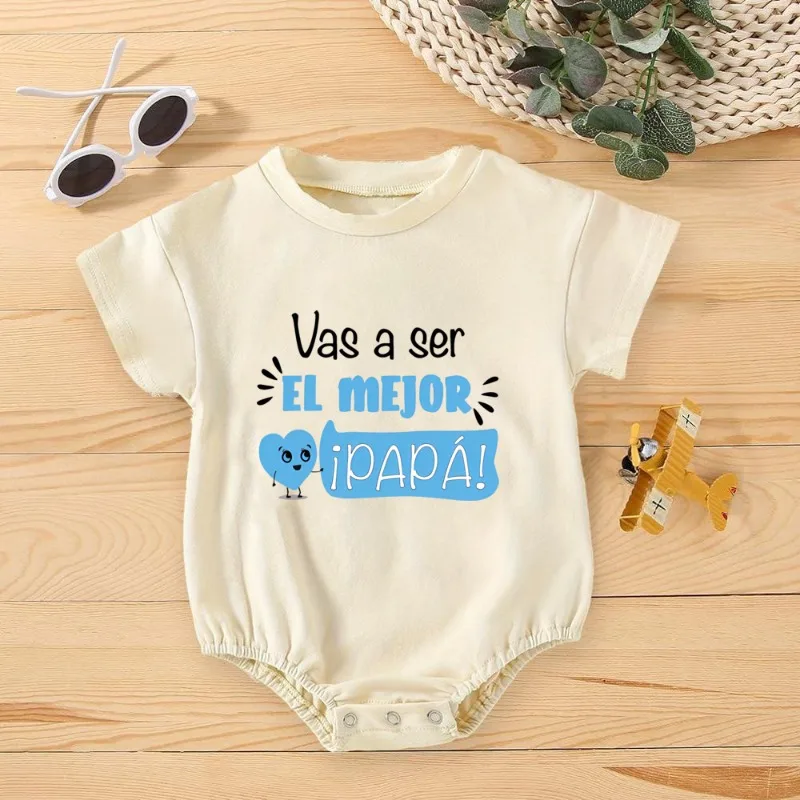 You Will Become The Best Papa Print Infant Bubble Romper Casual Oversized T-Shirt Romper Short Sleeve Round Neck Infant Bodysuit