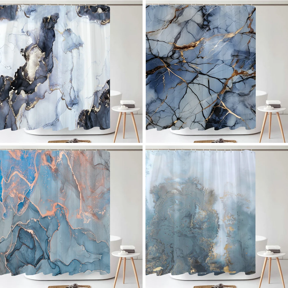 High Quality Print Shower Curtain Art Abstract Marble Pattern Bathroom Curtains Home Decor Waterproof Polyester Fabric with Hook