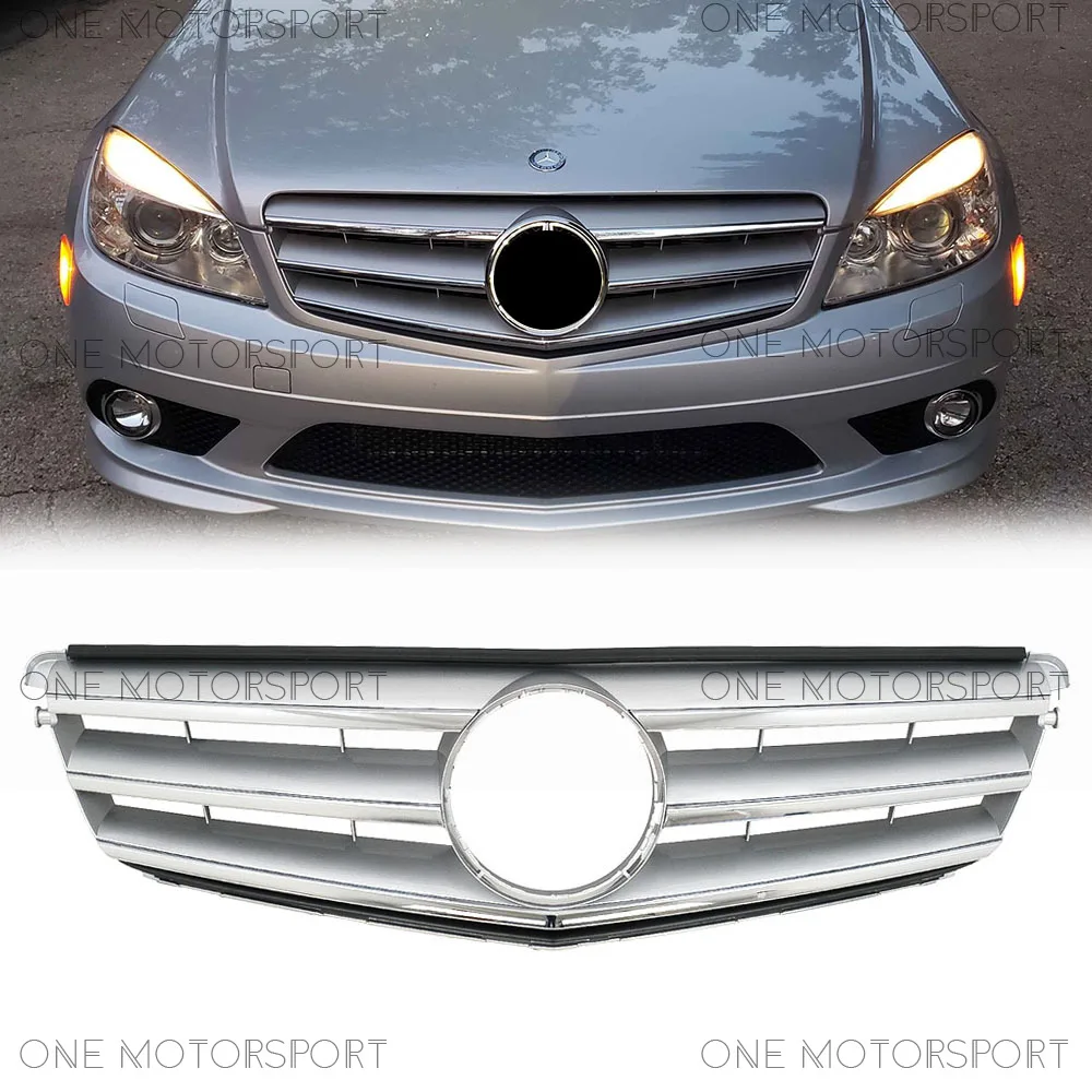 

For Mercedes Benz C-Class W204 2008-2014 C230 C250 C280 C300 C350 Silver Upper Grille Sport Style Front Bumper Racing Grille