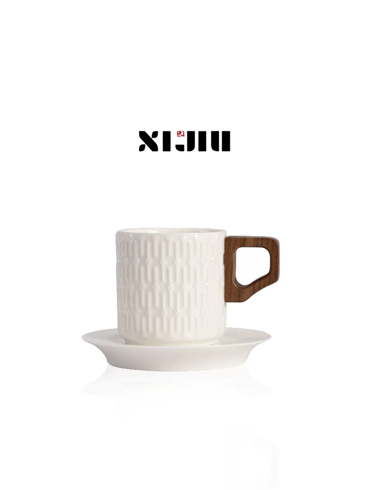 XIJIU Afternoon Sun Pixel World Coffee Cup Walnut Wooden  Style Ceramic Mug Non-Handmade Home Ceremony Sensation