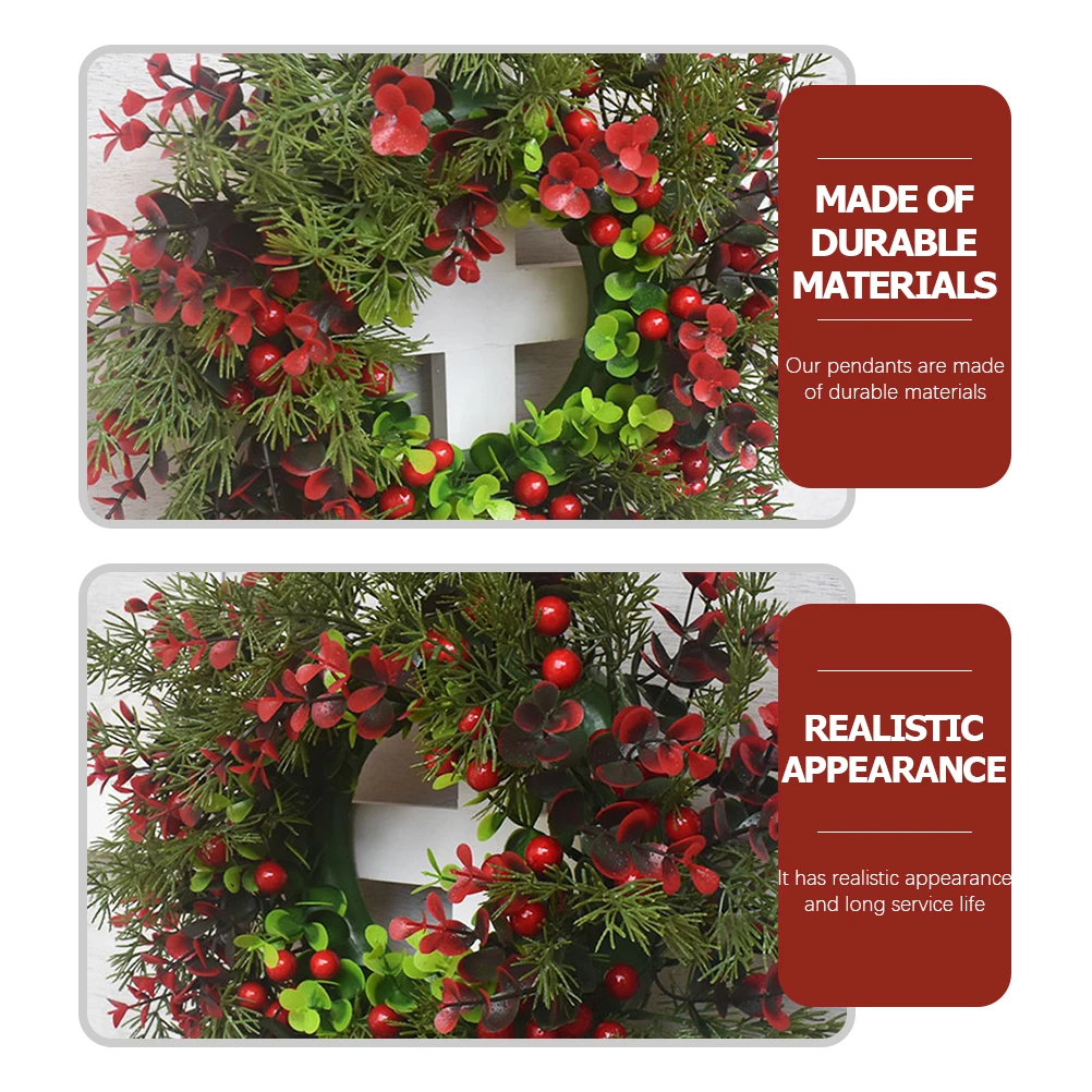 

2pcs Christmas Wreath Wall Hanging Decoration Simulated Berries Garland Front Door Xmas Pendant Artificial Flower Festival