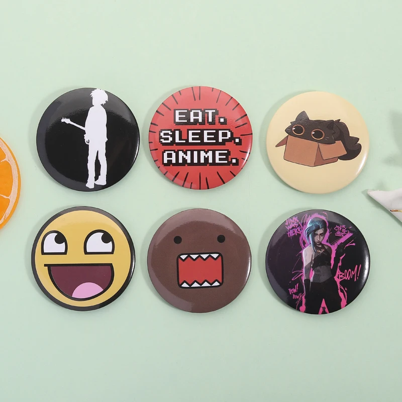 44mm Anime Characters Demon Tinplate Pin Button Eat Sleep Anime Cartoon Round Collection Brooch Badges Jewelry Gift for Friends