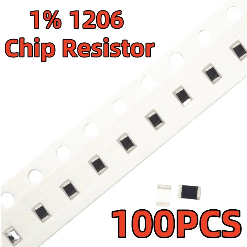 100PCS 1% 1206 SMD Chip Resistor 0R-10M 1/4W 0R 1R 10R 100R 150R 220R 330R 1K 2.2K 10K 110K 1M 1.1M 1.2M 2M 2.2M 3M 4.7M 10M