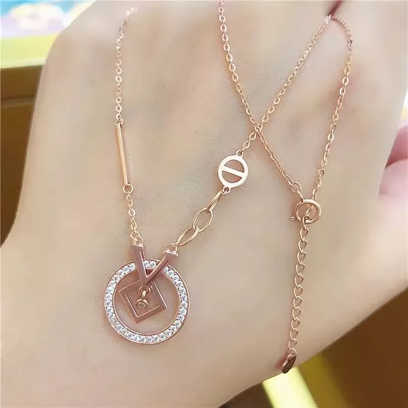 585 Purple Gold New In Light Luxury Classic LOVE Letter Pendant Plated 14K Rose Gold Integrated necklace fashion jewelry