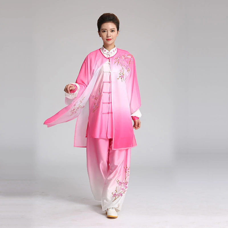 Women's Unisex Tai Chi Suit New Arrival 100% Silk Plum Blossom Embroidery Performance & Competition Wear