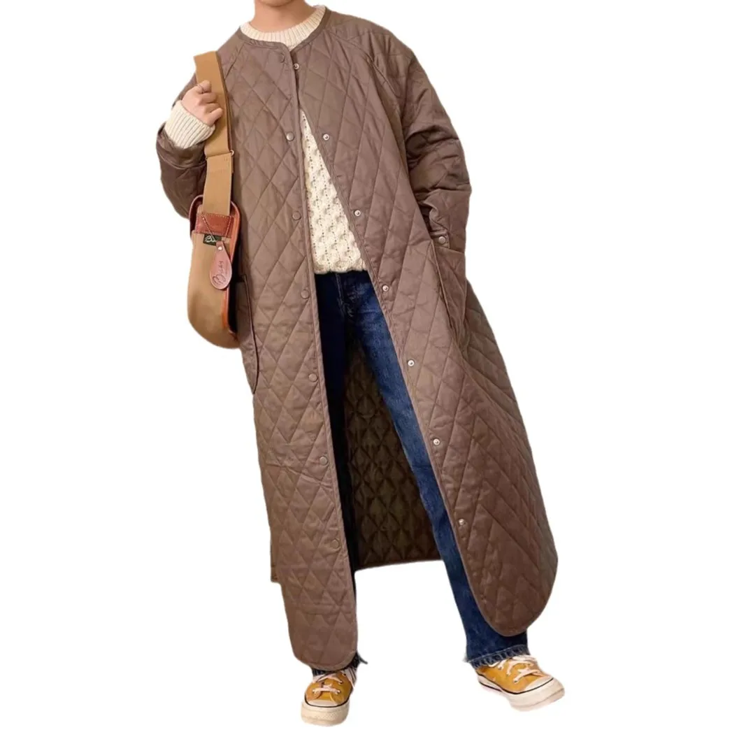 Thiened ロングコットンジャケット ダイヤモンドパターン 日本製 スレ カジュアル パーソナル 通勤 スレ 冬用コート 女性用