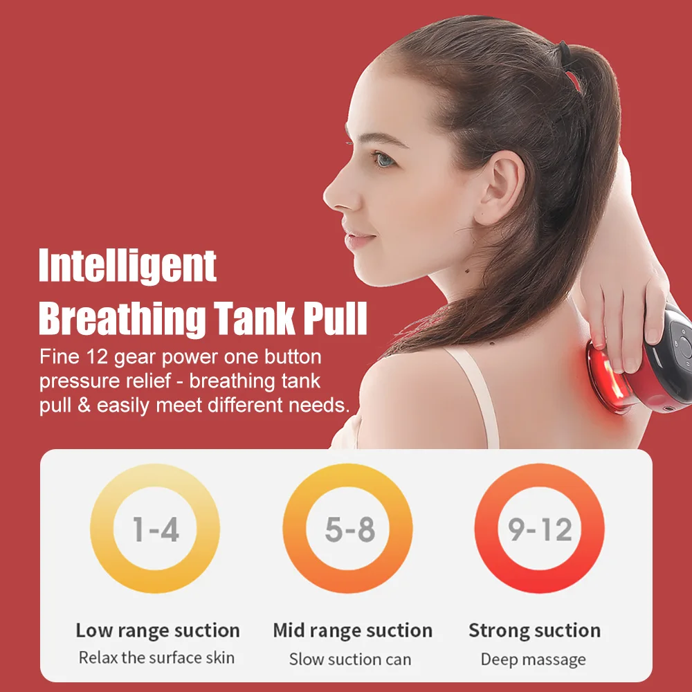 12 Gears Body Scraping Massage LCD Smart Electric Vacuum Cupping Heating Suction Cup Device Back Neck Arm Guasha Massger